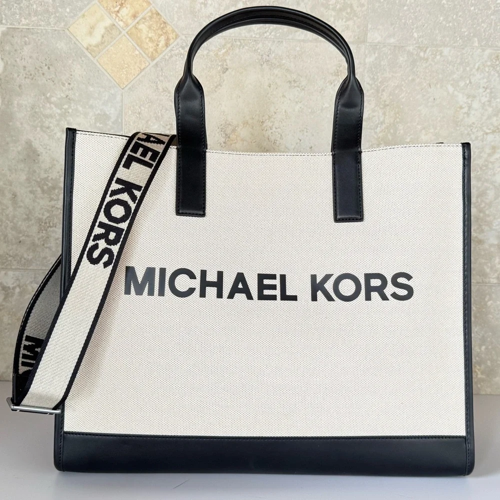 Michael Kors Cooper XL Commuter Structure d Tote Shoulder Bag Natural/Black